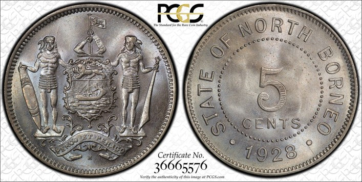 British North Borneo 1928-H 5 Cents Copper- Nickel PCGS MS 65