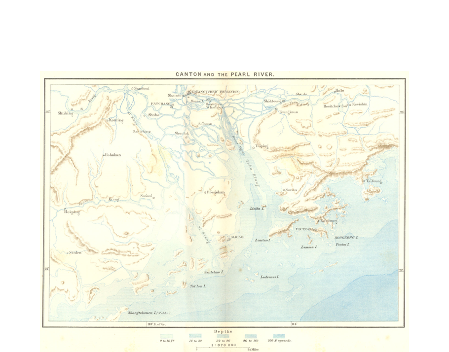 Original Vintage c1885 Canton and Hong Kong Engraved Colour Map