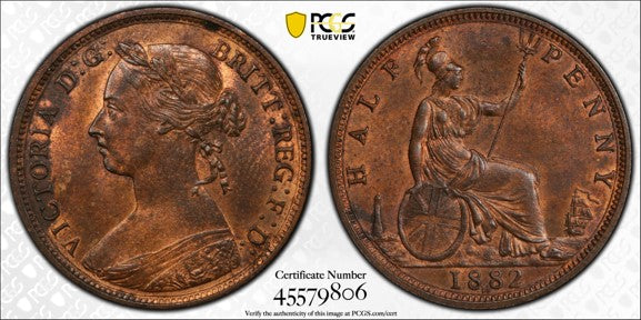 GREAT BRITAIN VICTORIA 1882-H 1/2D PCGS MS 63 RD S-3957