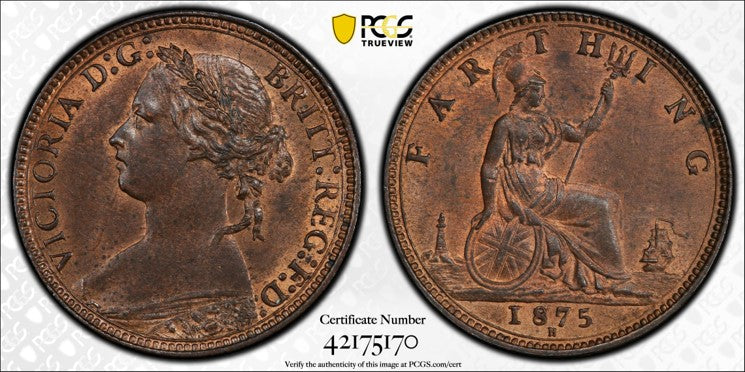 GREAT BRITAIN Victoria 1875-H 1/4 D PCGS MS 64RB S-3959 Older Features
