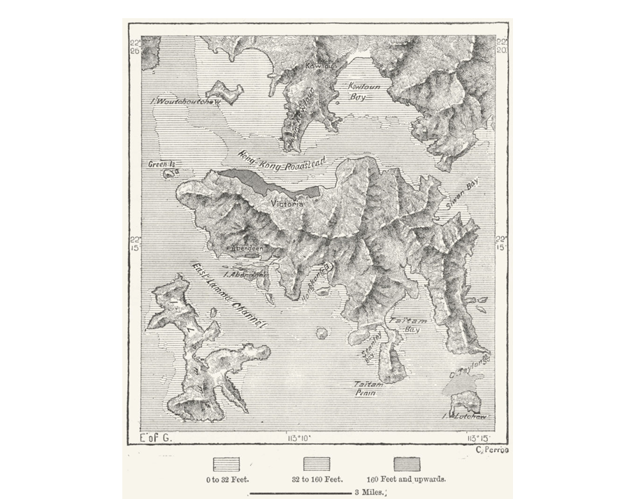 Original Vintage c1885 Hong Kong Engraved Map