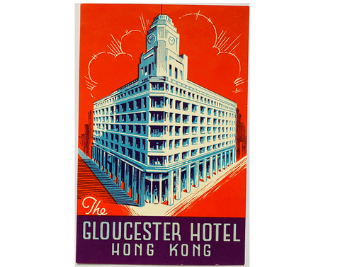 Gloucester Hotel, Hong Kong (1930's) vintage original luggage label