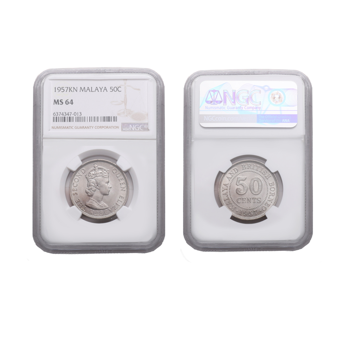 Malaya Elizabeth II 1957 KN 50 Cent PCGS MS 64
