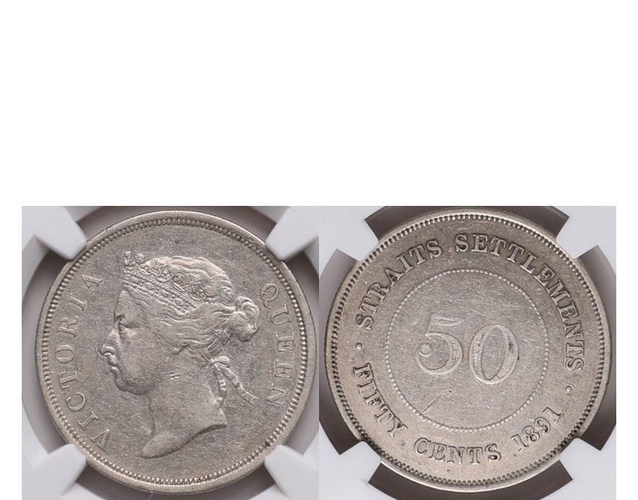 Straits Settlements Victoria 1891 50 Cent NGC XF 45