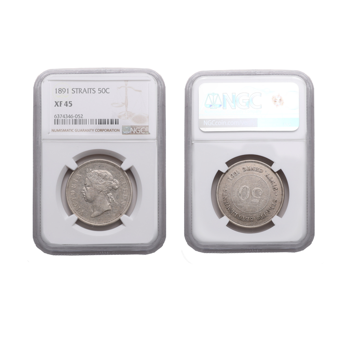 Straits Settlements Victoria 1891 50 Cent NGC XF 45