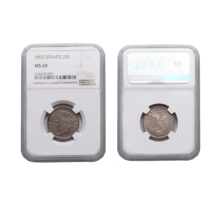 Straits Settlements Victoria 1893 Silver 20 Cents NGC MS 60