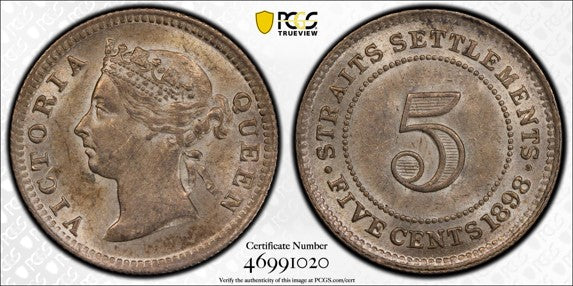 Straits Settlements Victoria 1898 5 Cents PCGS MS 62