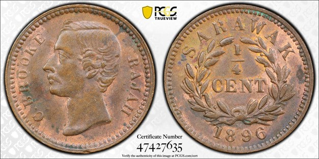 Sarawak Charles Brooke Rajah 1896-H 1/4 Cent PCGS MS 62 BN