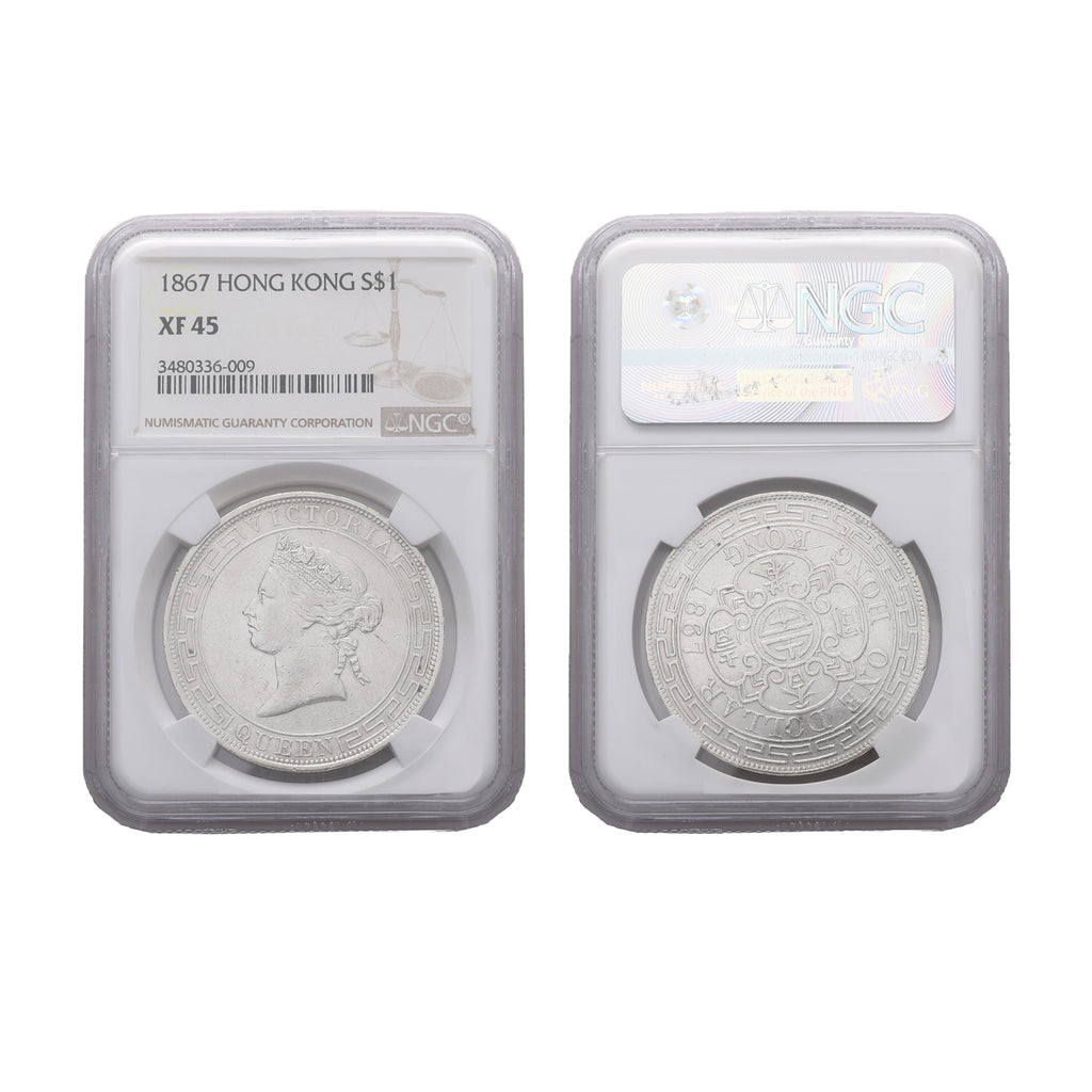 Rare | Hong Kong Victoria 1867 Silver 1 Dollar NGC XF 45