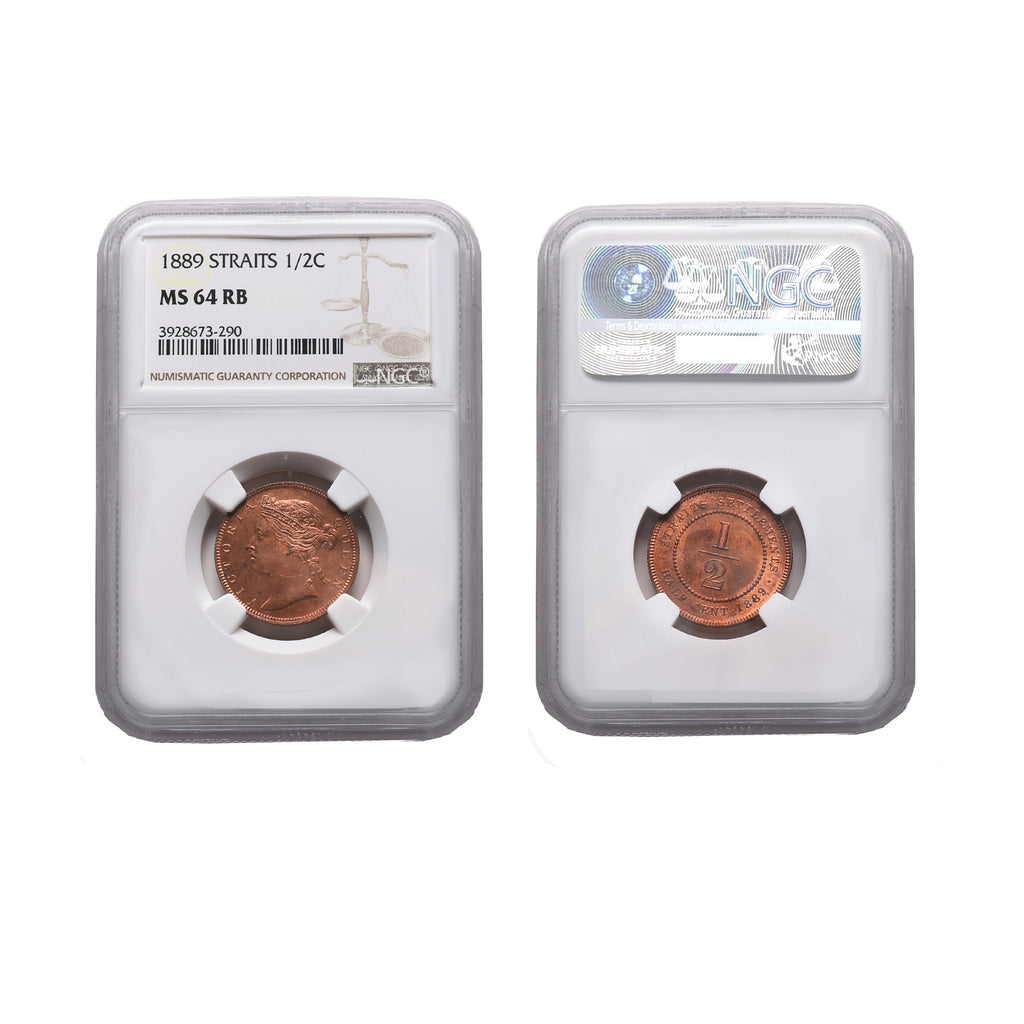 Straits Settlements Victoria 1889 1/2 Cent NGC MS 64 RB