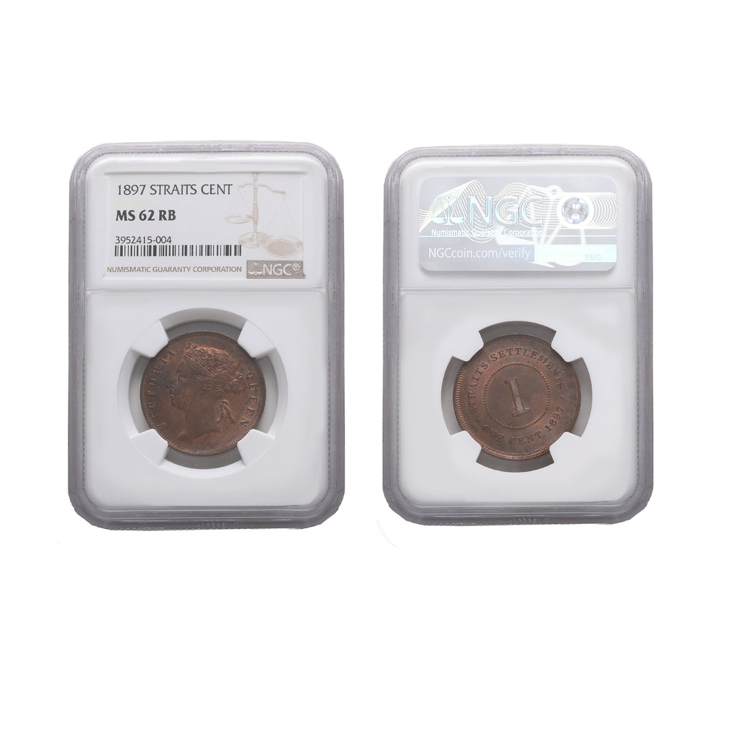Straits Settlements Victoria 1897 1 Cent NGC MS 62 RB