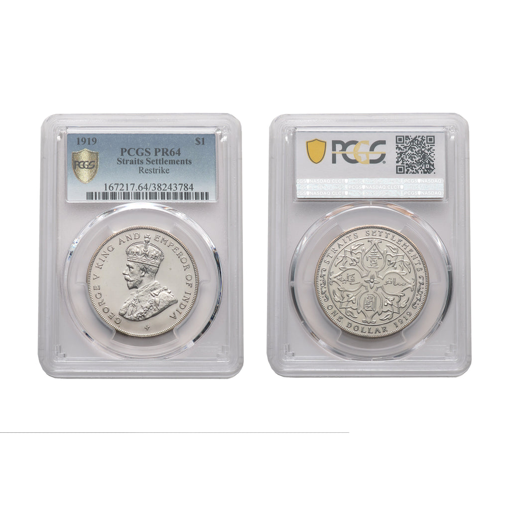 Straits Settlements George V 1919 Silver 1 Dollar Proof Restrike PCGS PF 64