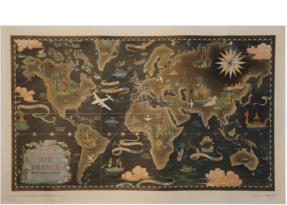 Original Air France 1947 travel poster by Lucien Boucher