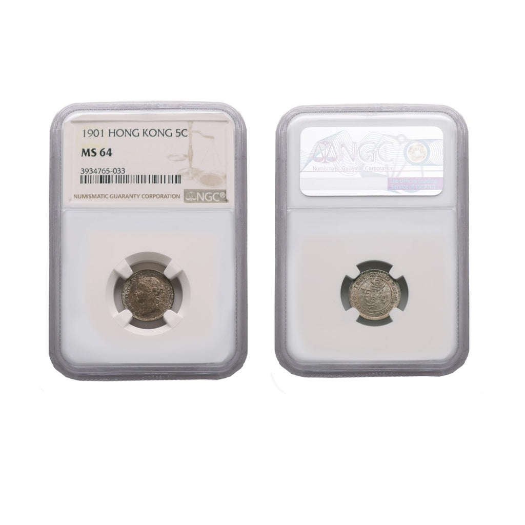 Hong Kong Victoria 1901 Silver 5 Cents NGC MS 64