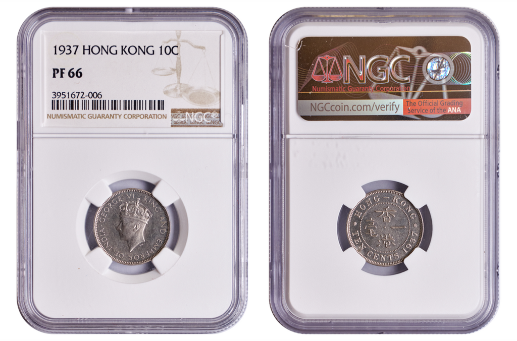 Proof Hong Kong George VI 1937 Nickel 10 cents NGC PF 66 - Top Pop