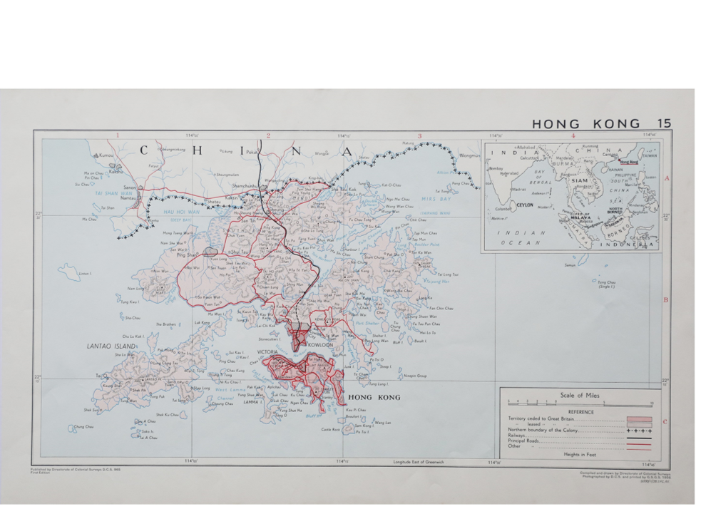 Vintage Original 1956 Colour Map of Hong Kong