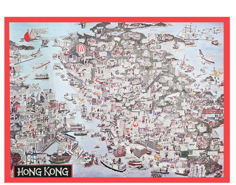 Vintage Original 1956 Colour Map of Hong Kong