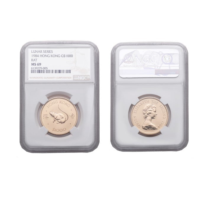 Hong Kong Elizabeth II 1984 Year of the Rat $1000 Gold NGC MS 69