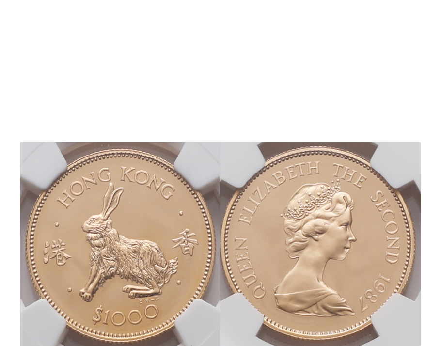 Hong Kong Elizabeth II 1987 Year of the Rabbit $1000 Gold NGC PF 69