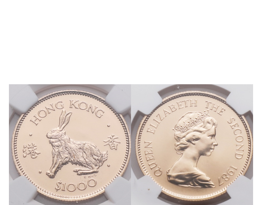 Hong Kong Elizabeth II 1987 Year of the Rabbit $1000 Gold NGC MS 70