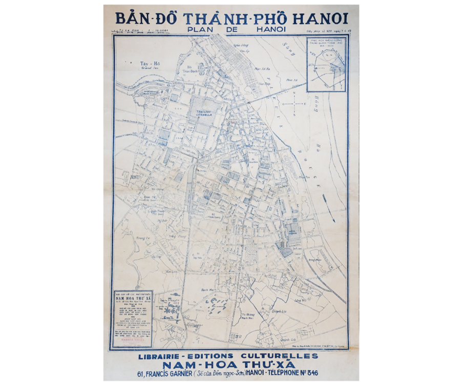1950s Original Map of Hanoi City/ Plan de Hanoi - Vietnam