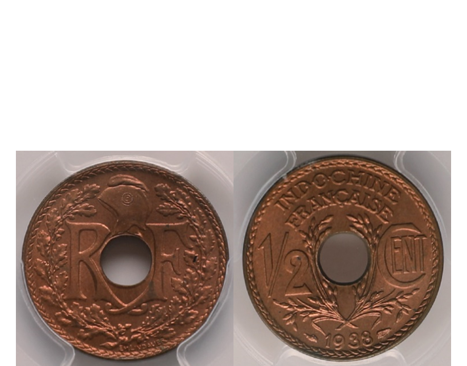 French Indo-China 1938 Bronze 1/2 Cent PCGS MS 66 RD
