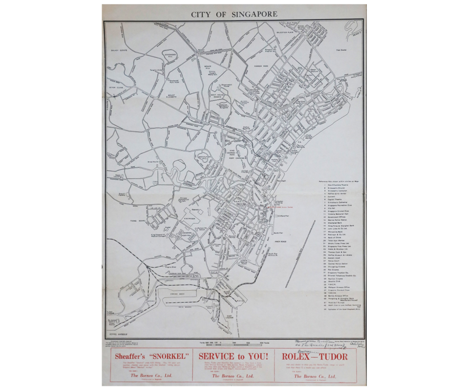 City of Singapore original large sized map from 1952