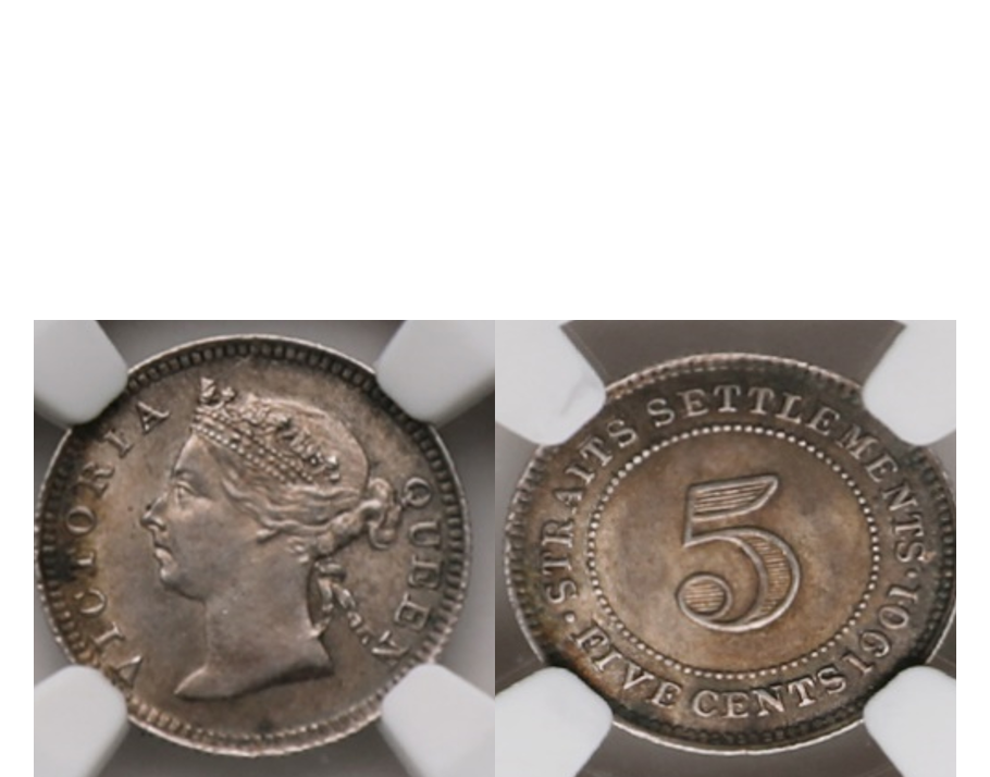 Straits Settlements Victoria 1901 5 Cents NGC MS 63