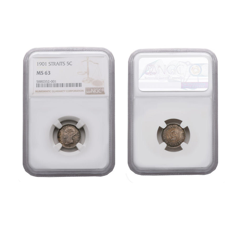 Straits Settlements Victoria 1901 5 Cents NGC MS 63