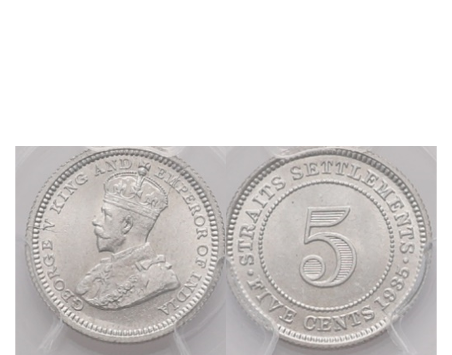 Straits Settlements George V Silver 1935 5 cents PCGS MS 66