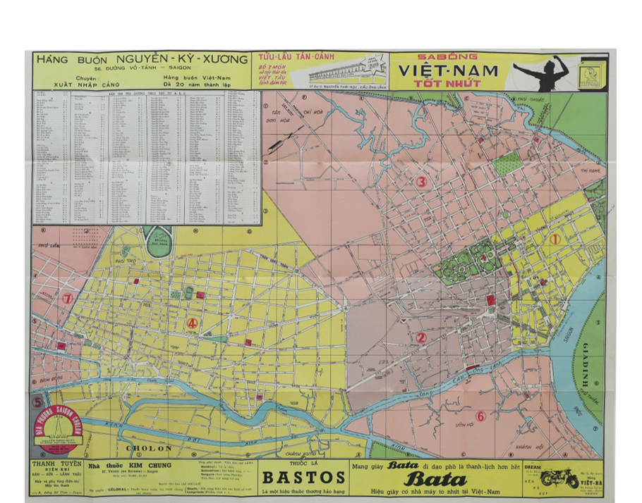 Original | Saigon Vietnam (modern day Ho Chi Minh City) 1950's map
