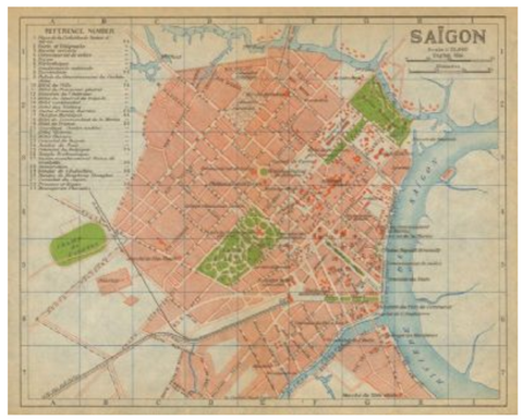 Original | Saigon Vietnam (modern day Ho Chi Minh City) 1950's map
