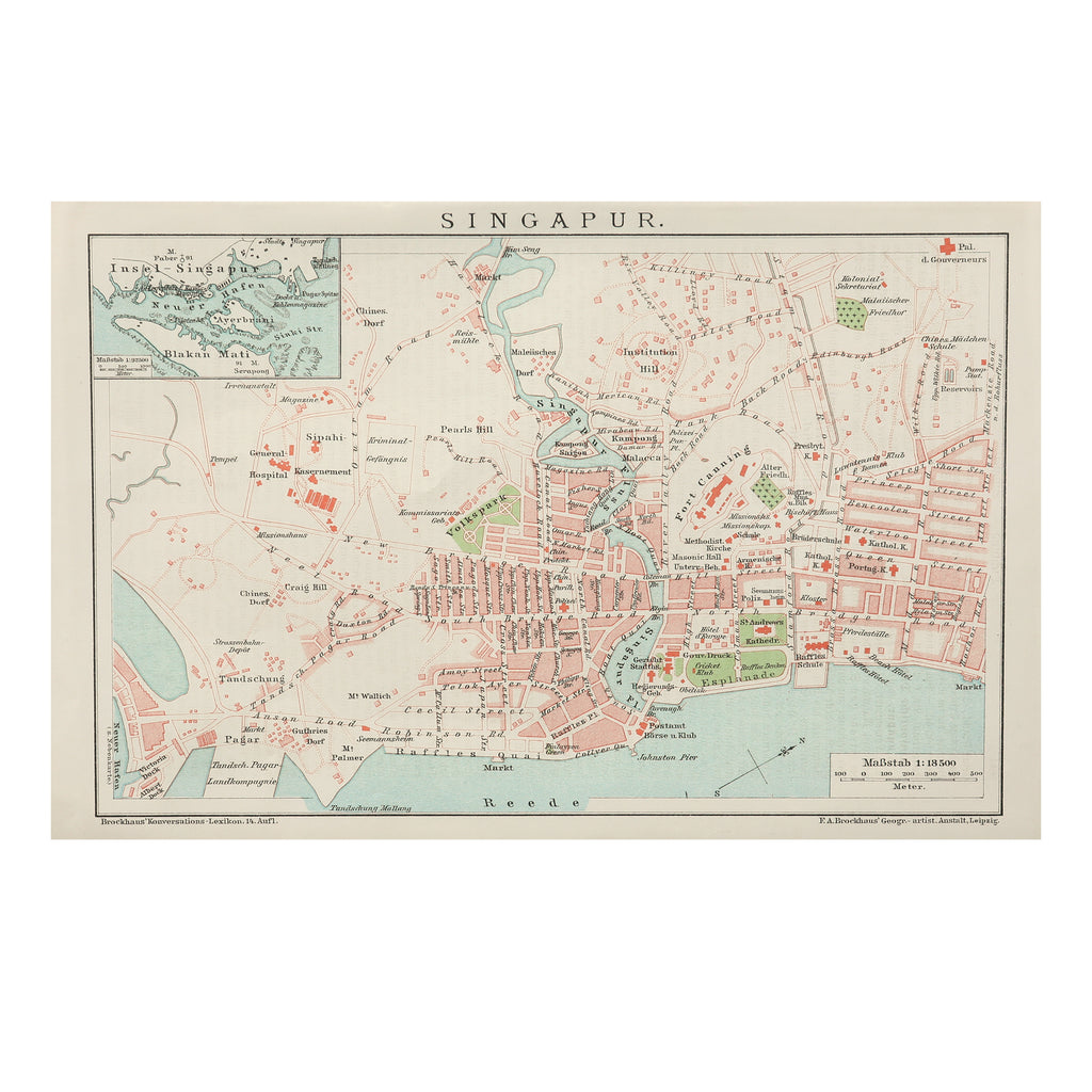 Original | Singapore (Singapur) Old Map from 1895