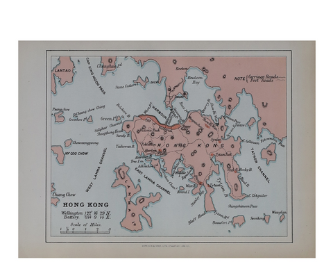 Key Map of Hong Kong, Macao and Canton vintage map circa 1947
