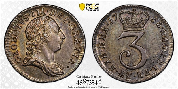 GREAT BRITAIN GEORGE III 1762 3D PCGS MS 63 S-3753
