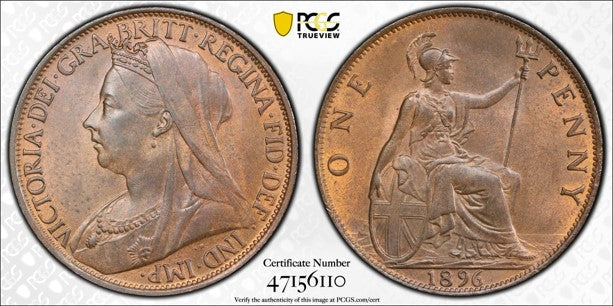 GREAT BRITAIN VICTORIA 1896 Penny 1D PCGS MS 64 RB S-3961