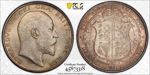 GREAT BRITAIN Edward VII 1902 1/2 Crown PCGS MS 63 S-3980