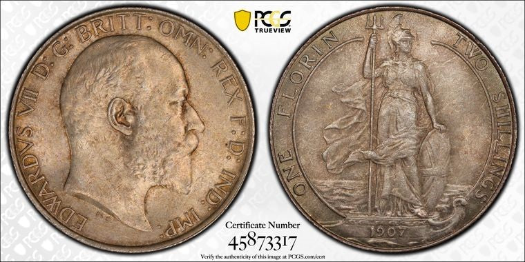 GREAT BRITAIN EDWARD VII 1907 Florin PCGS MS 64 S-3981