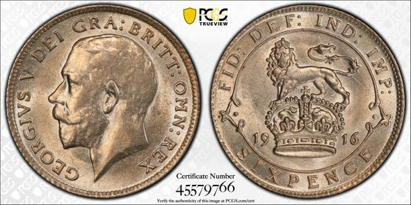 GREAT BRITAIN GEORGE V 1916 6D PCGS MS 65 S-4014