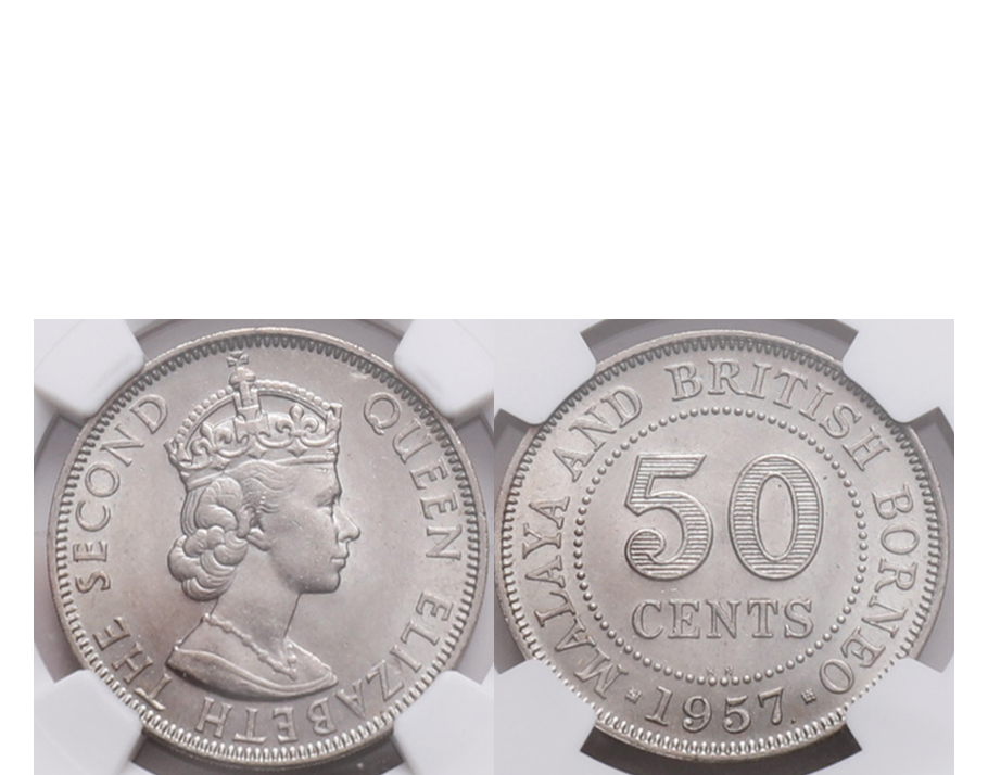 Malaya Elizabeth II 1957 KN 50 Cent PCGS MS 64