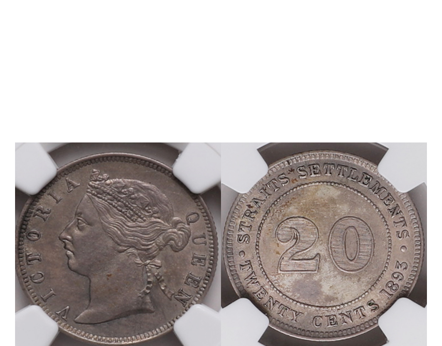 Straits Settlements Victoria 1893 Silver 20 Cents NGC MS 60