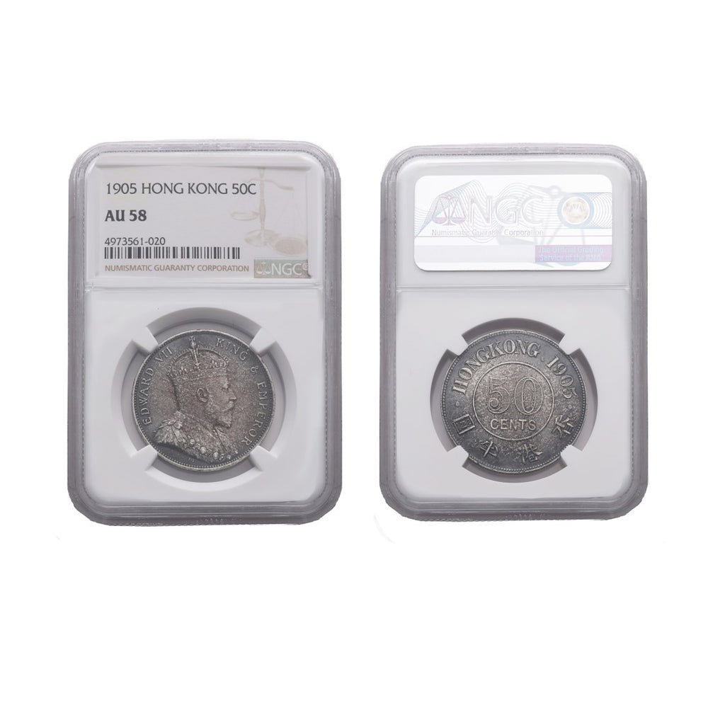 Hong Kong Edward VII 1905 Silver 50 Cents NGC AU 58