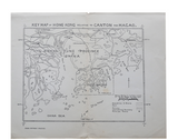 Key Map of Hong Kong, Macoa and Canton vintage map circa 1947