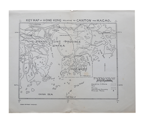 Original Vintage Large 1952 War Office Hong Kong Map