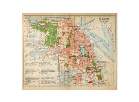 1950s Original Map of Hanoi City/ Plan de Hanoi - Vietnam