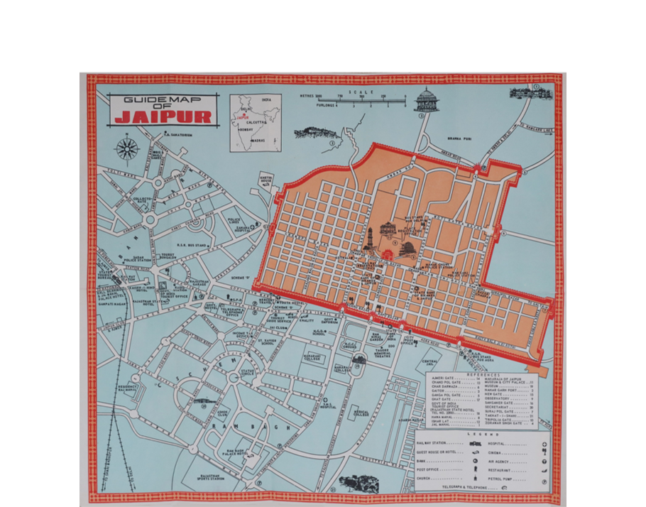 Vintage 1965 Guide Map of Jaipur, India