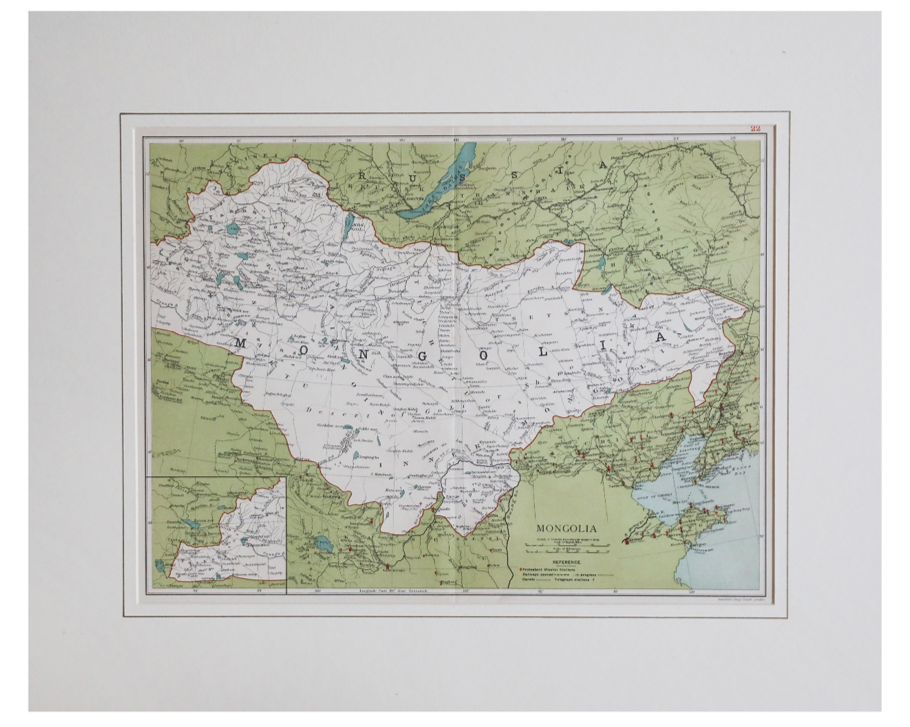 MONGOLIA SHOWING THE GREAT WALL OF CHINA STANFORD 1908 MAP ...