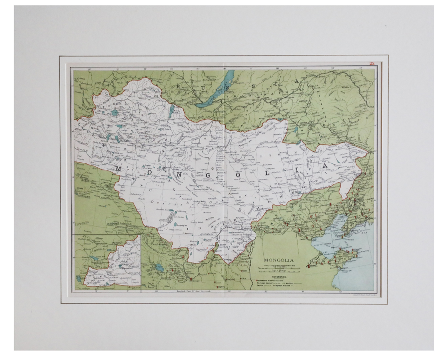 MONGOLIA SHOWING THE GREAT WALL OF CHINA STANFORD 1908 MAP
