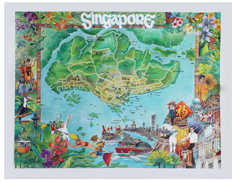 Original 1970's pictorial map of Singapore