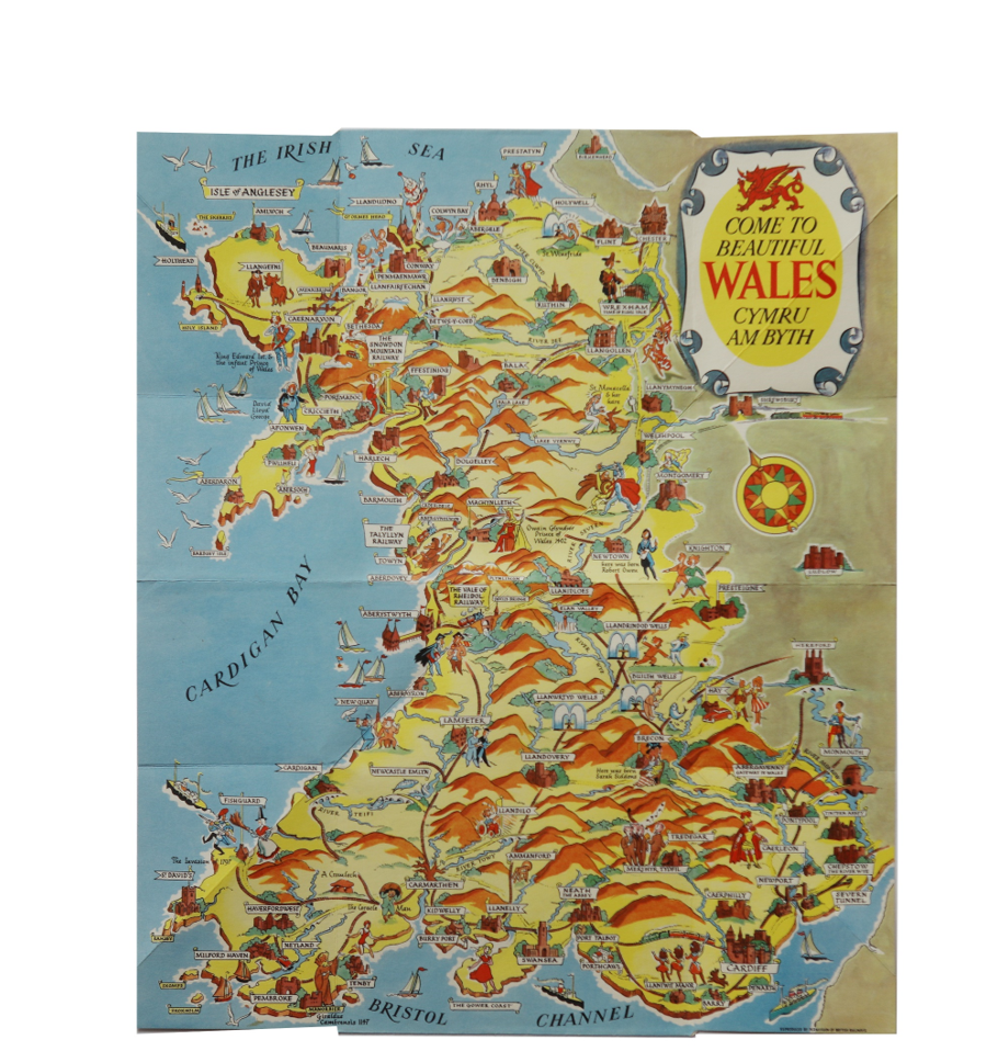 Original | Wales / Cymru Pictorial Map 1940s